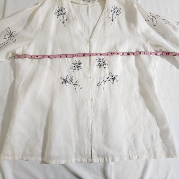 Jennifer Women Size 20 White Embroidered Long Sleeve 100% Ramie Button Tunic Top - Picture 12 of 16